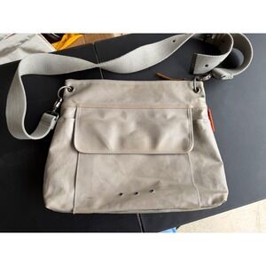 Parcel Coated Canvas Messenger Bag Grey Yellow Lining Crossbody Utility Pockets